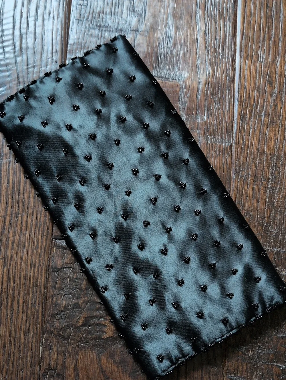 VINTAGE Black Beaded Satin Fold-Over Clutch Purse by Grande Maison Blanche